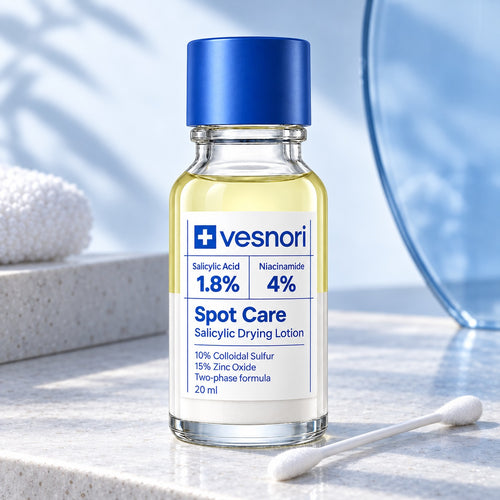 Vesnori Spot Care 20 ml bottle with cobalt cap, cross logo and ingredient label